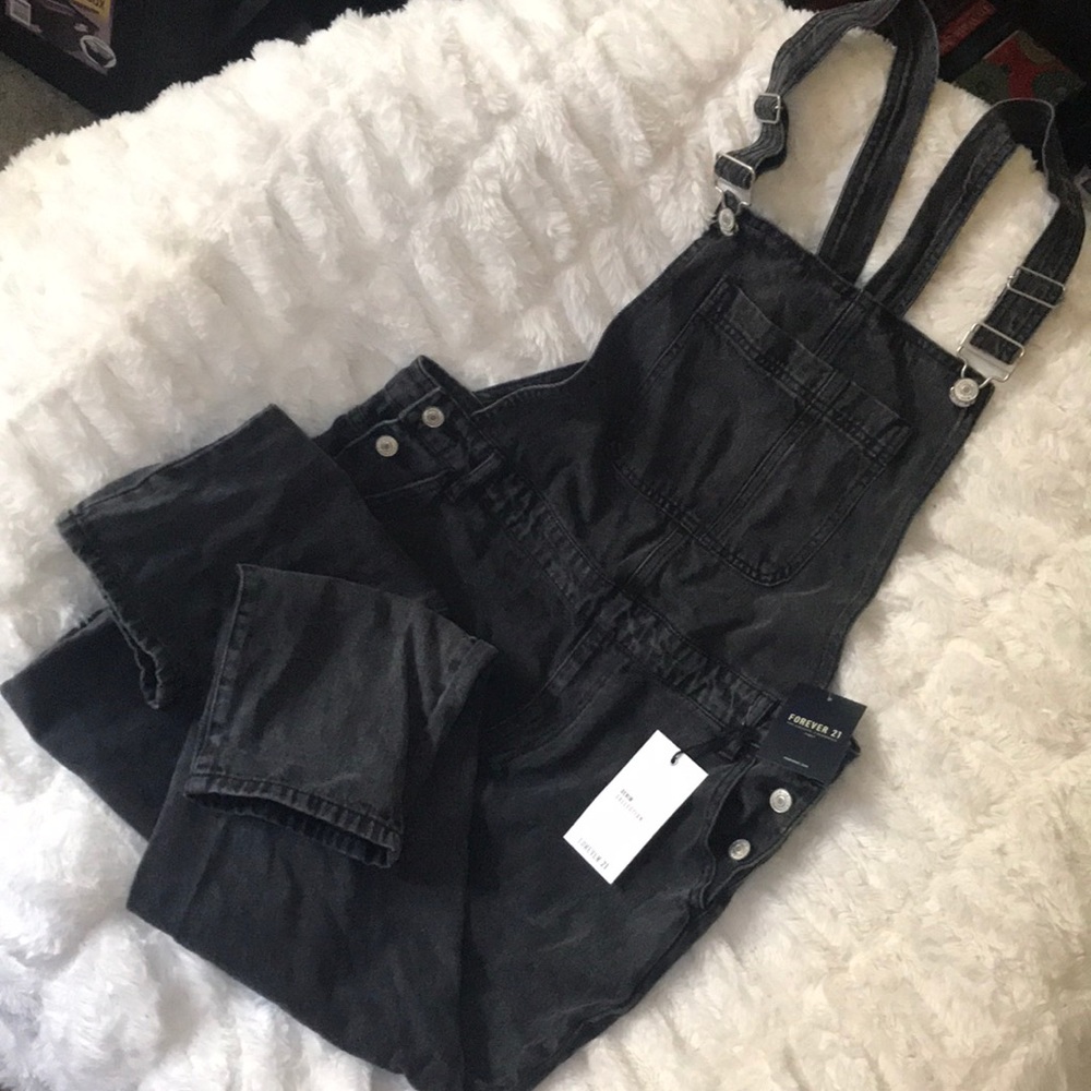 Forever 21 black denim overalls